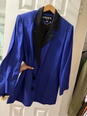 Royal Blue Blazer with Black Contrast Collar